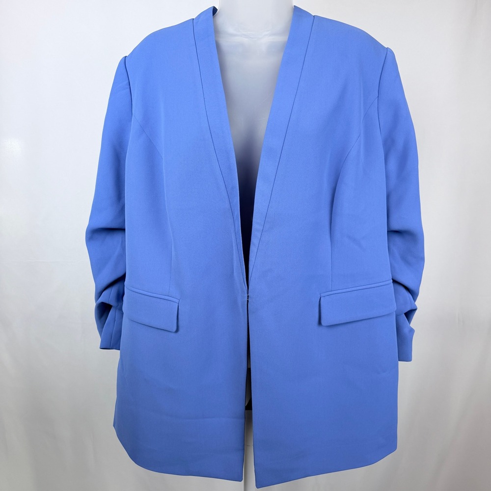 Chico's Soft Ruched Sleeve Blazer Size 3 XL 16 18 Iris Blue NWOT Jacket